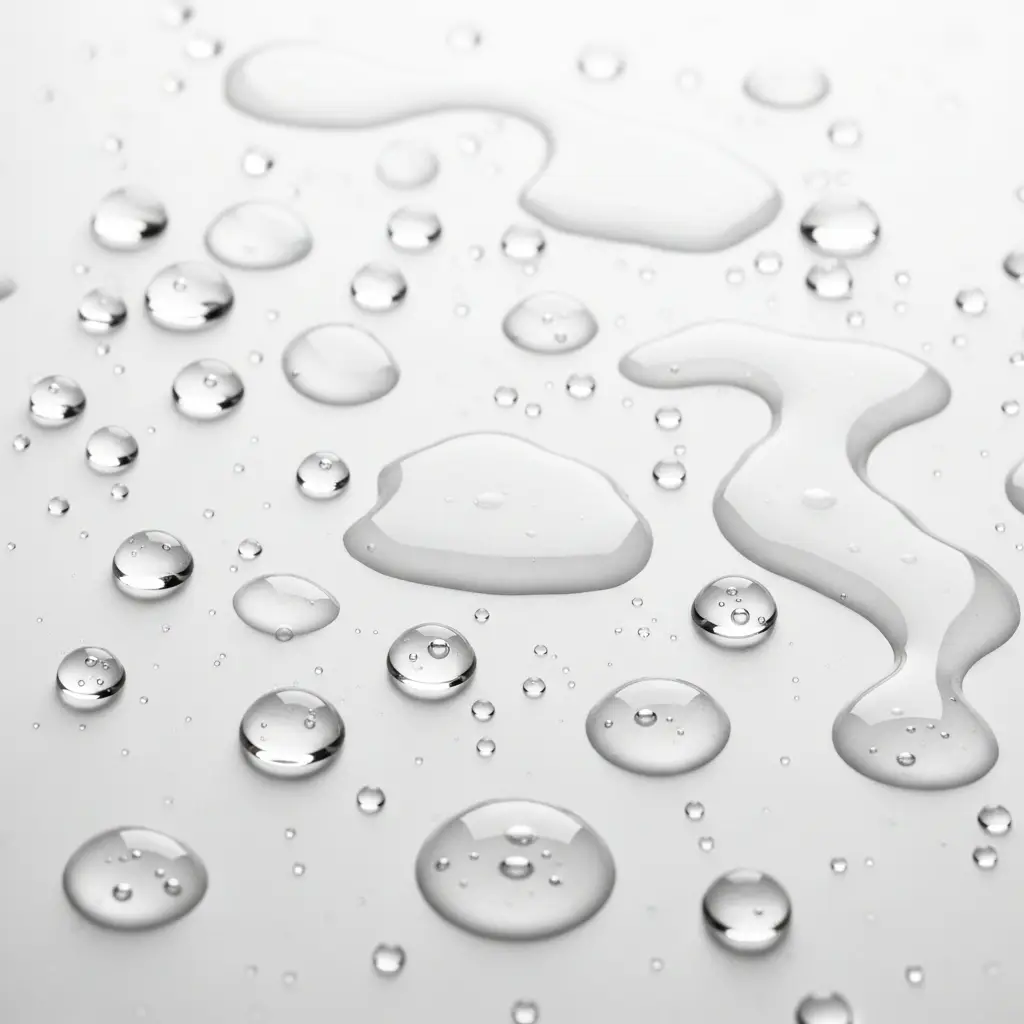niacinamide droplets splashed naturally on a white background